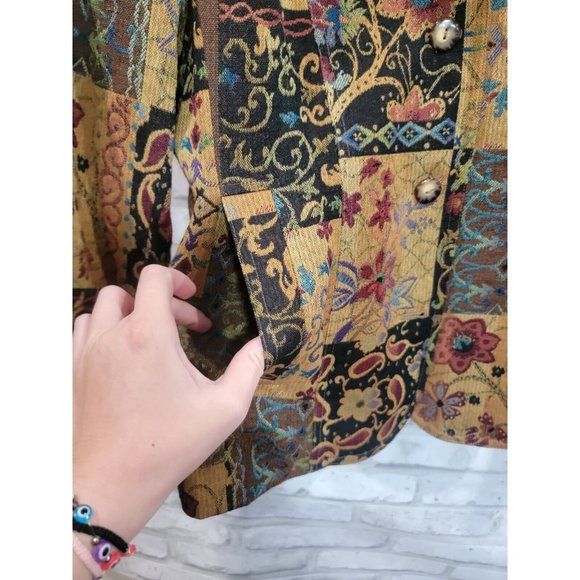 Coldwater Creek PMD Autumn Color Tapestry Brown Velvet Cuff 2 Button Blazer‎ - Picture 10 of 13